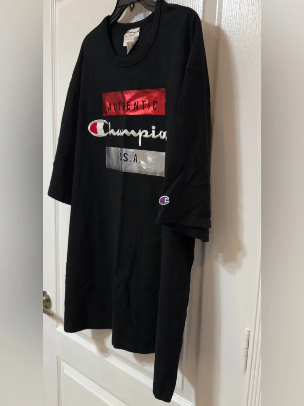 Champion Black Short-Sleeve Tee with Red & Silver Logo Panels 3XL New w/o tags - Picture 3 of 9